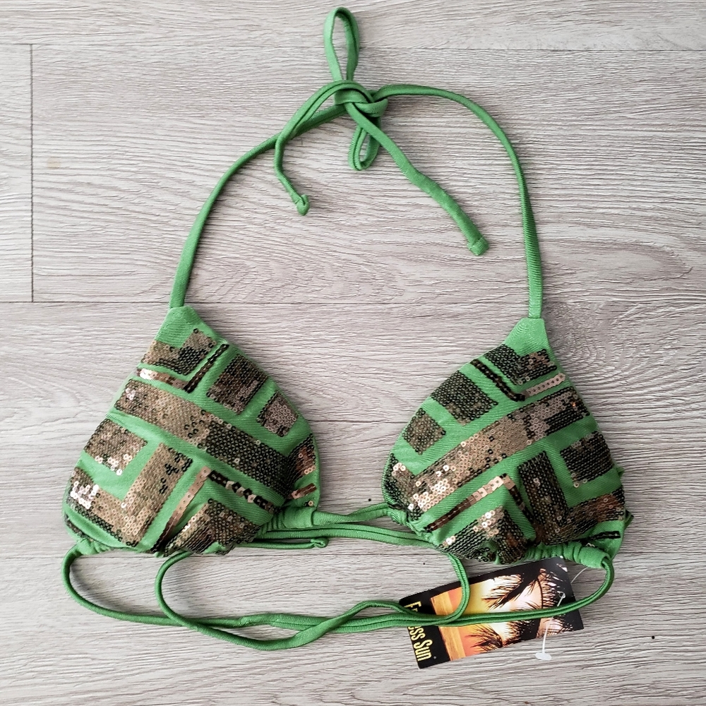 NWT size Large green bronze color sequin bikini swim top beach summer festival